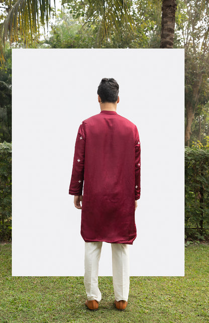 MAROON FRONT-OPEN MOTIF KURTA SET