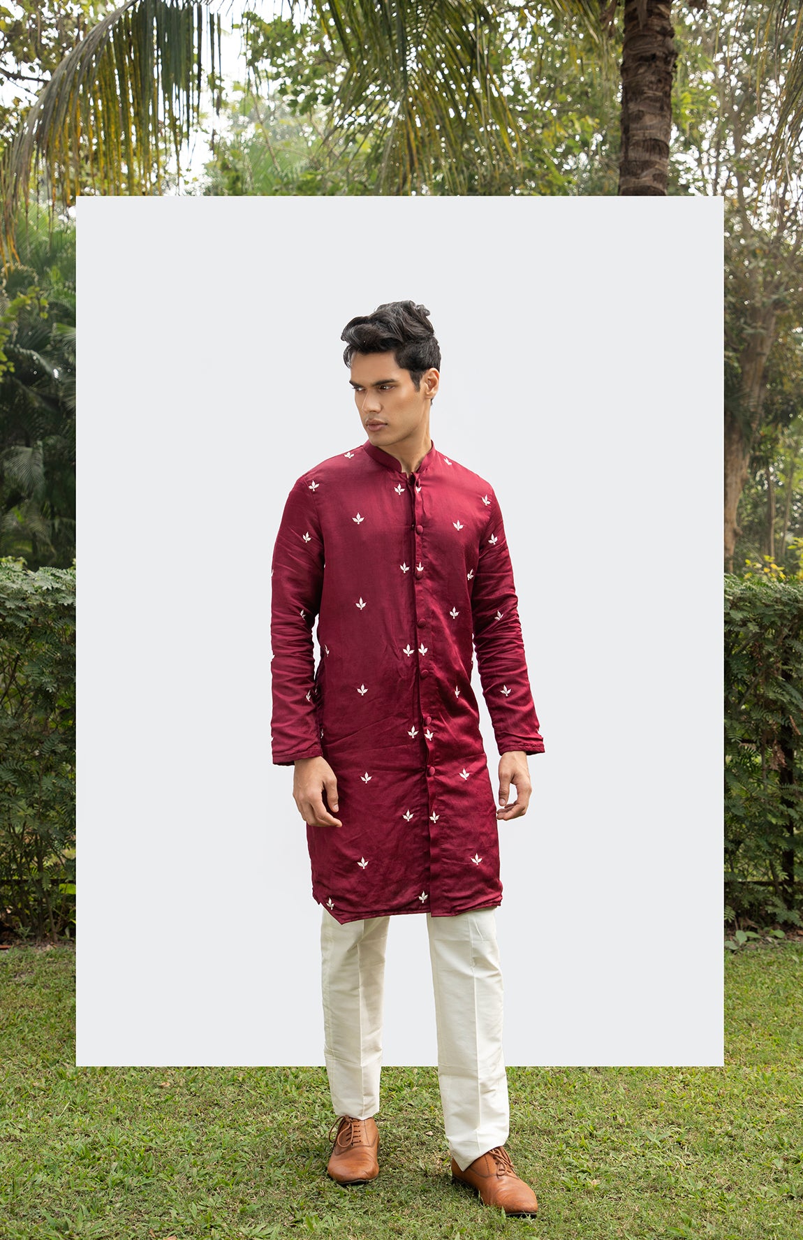 MAROON FRONT-OPEN MOTIF KURTA SET