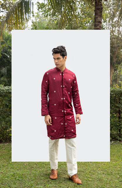 MAROON FRONT-OPEN MOTIF KURTA SET