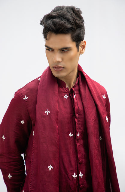 MAROON FRONT-OPEN MOTIF KURTA SET