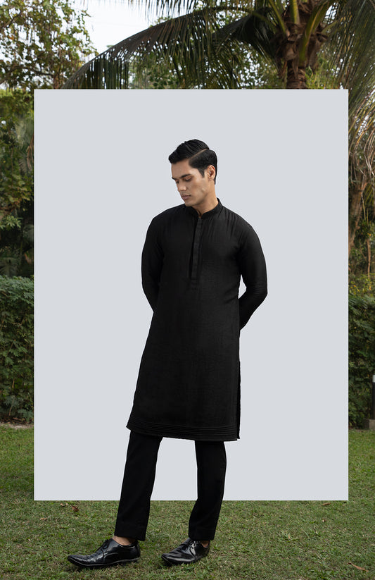 BLACK PINTUCK KURTA SET