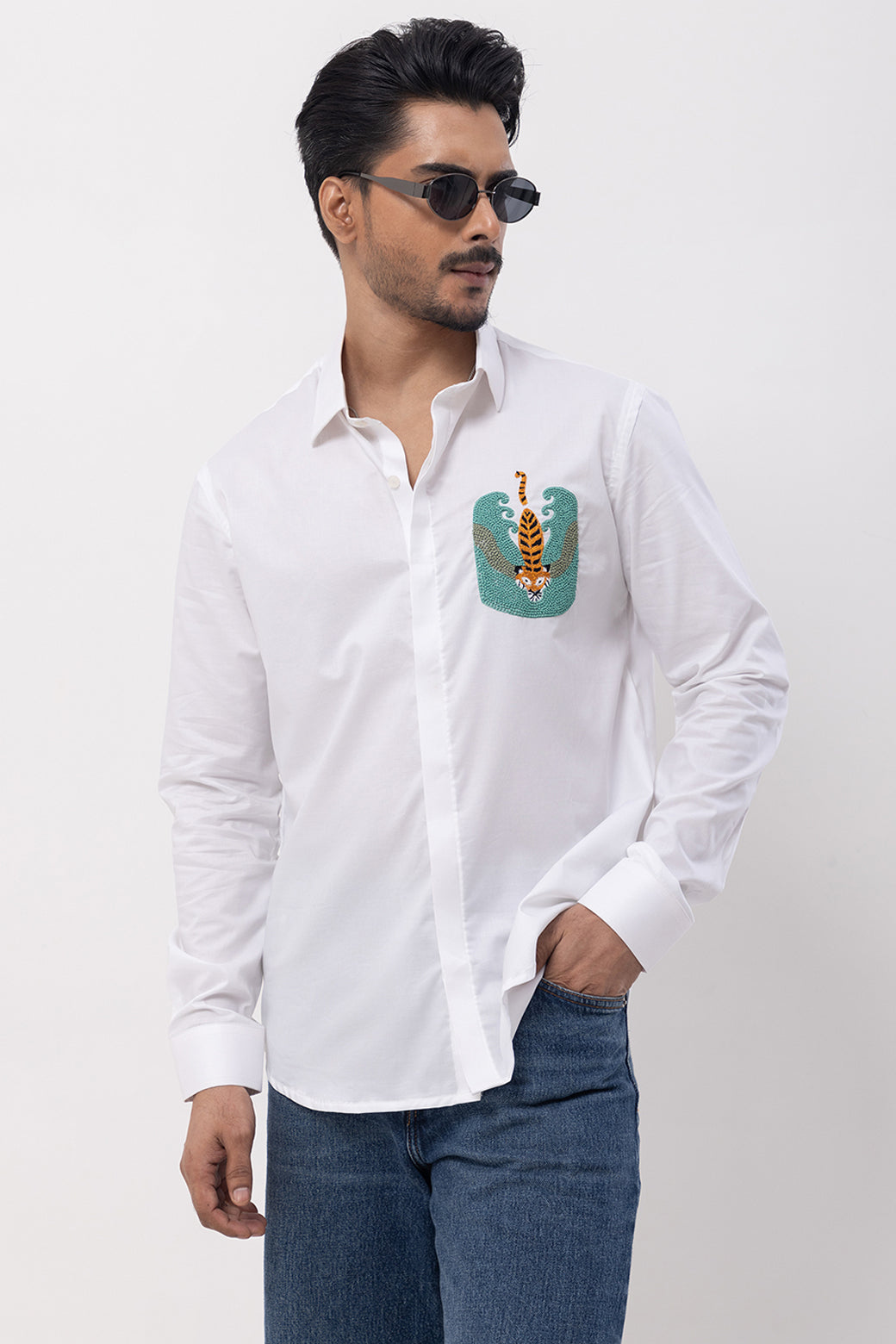 TIGER WALKING - HAND EMBROIDERED DESIGNER SHIRT