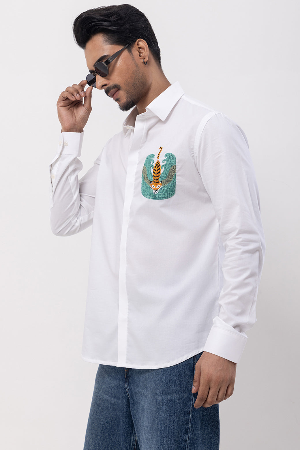 TIGER WALKING - HAND EMBROIDERED DESIGNER SHIRT