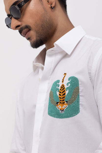 TIGER WALKING - HAND EMBROIDERED DESIGNER SHIRT