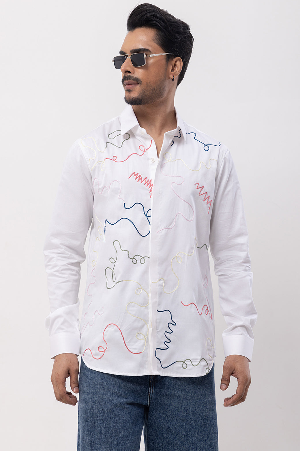 COLORFUL RIBBON -HAND EMBROIDERED DESIGNER SHIRT