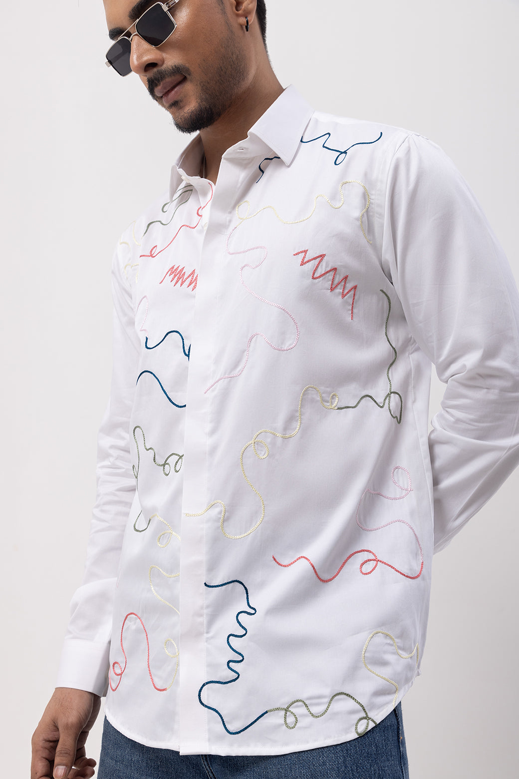 COLORFUL RIBBON -HAND EMBROIDERED DESIGNER SHIRT