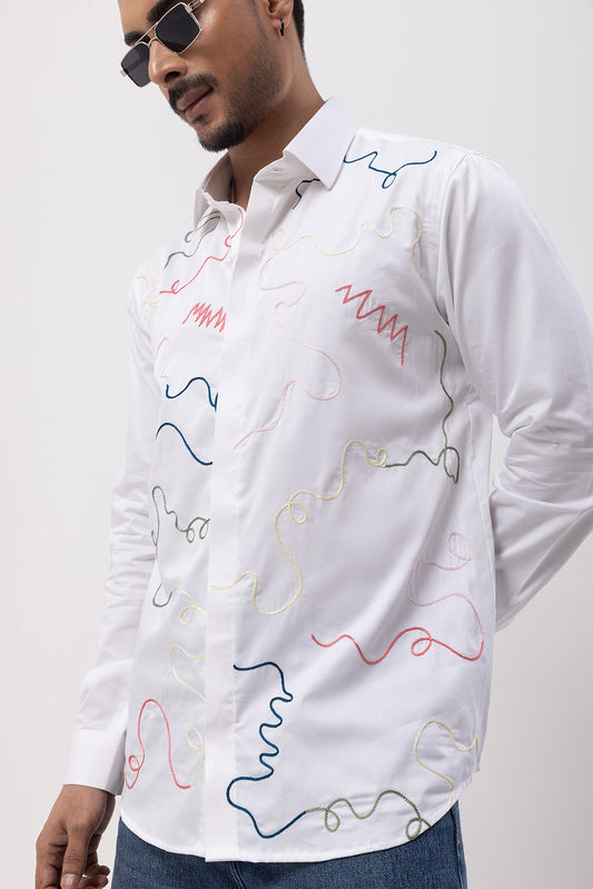 COLORFUL RIBBON -HAND EMBROIDERED DESIGNER SHIRT