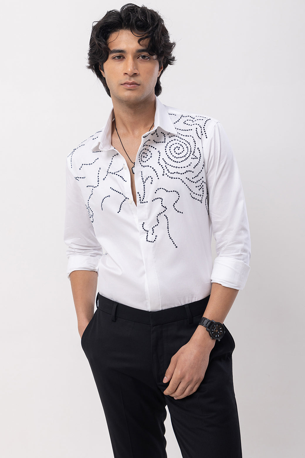 ABSTRACT DOTS- HAND EMBROIDERED DESIGNER SHIRT