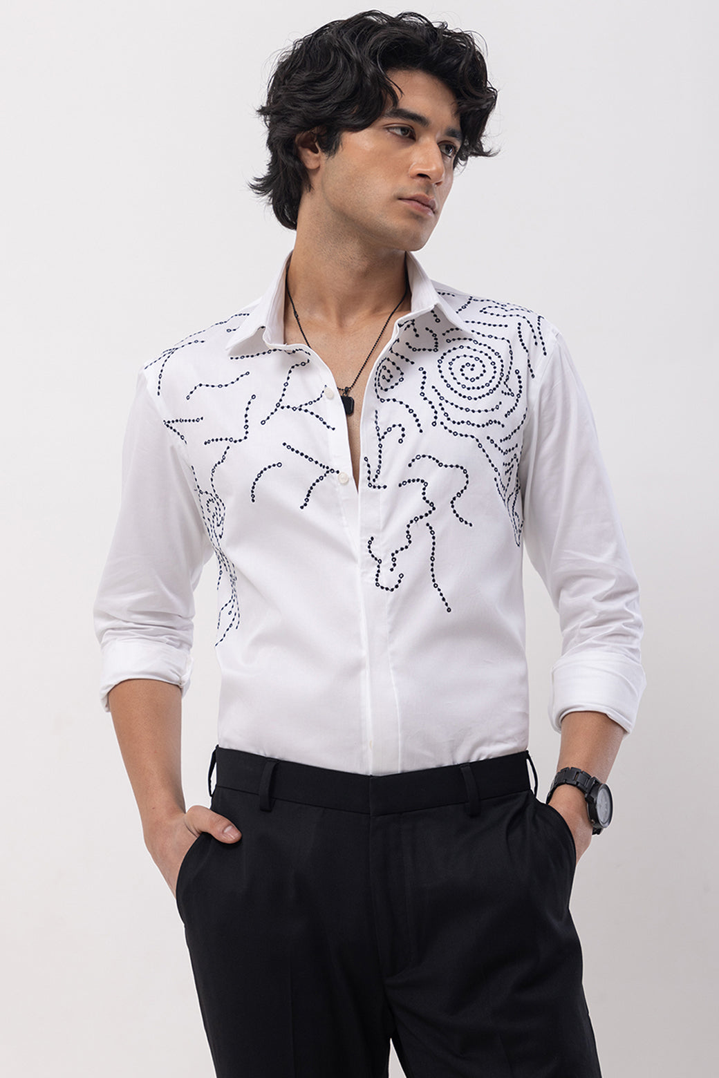 ABSTRACT DOTS- HAND EMBROIDERED DESIGNER SHIRT
