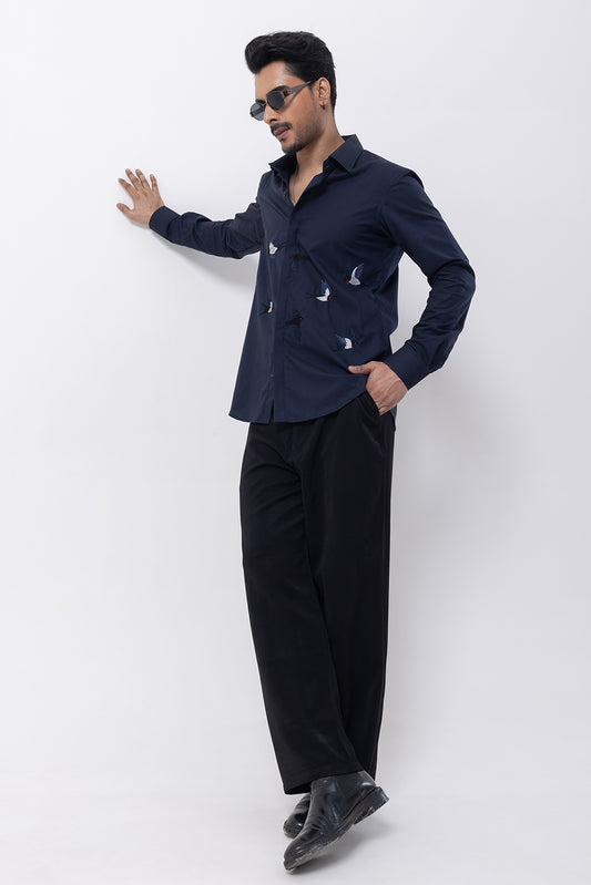 FLYING BIRD THREAD- HAND EMBROIDERED DESIGNER SHIRT