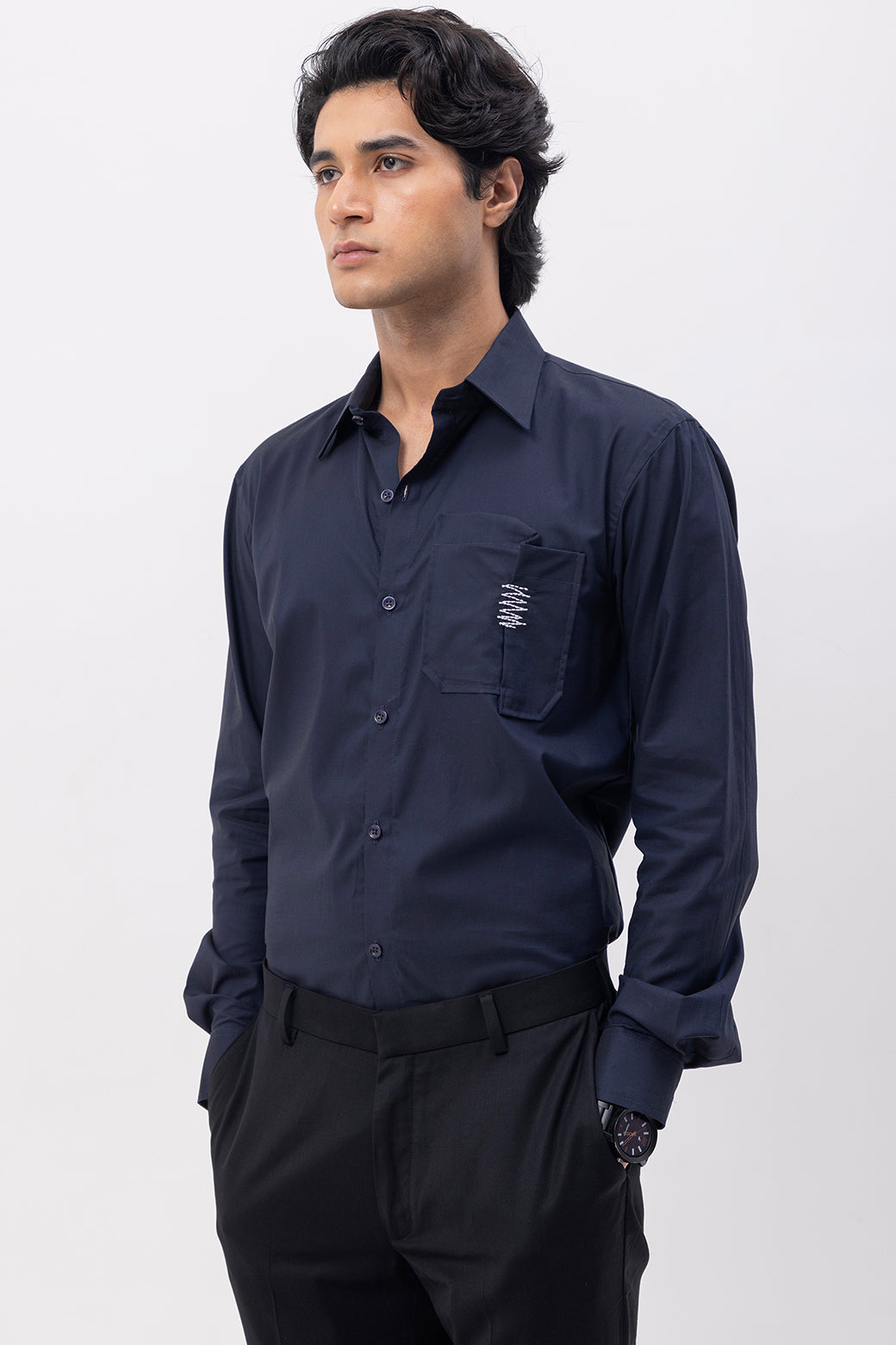 CRISS CROSS POCKET - HAND EMBROIDERED DESIGNER SHIRT