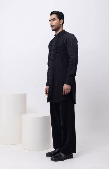 METALLIC MIDNIGHT INDOWESTERN OPEN JACKET WITH KURTA AND TROUSER SET