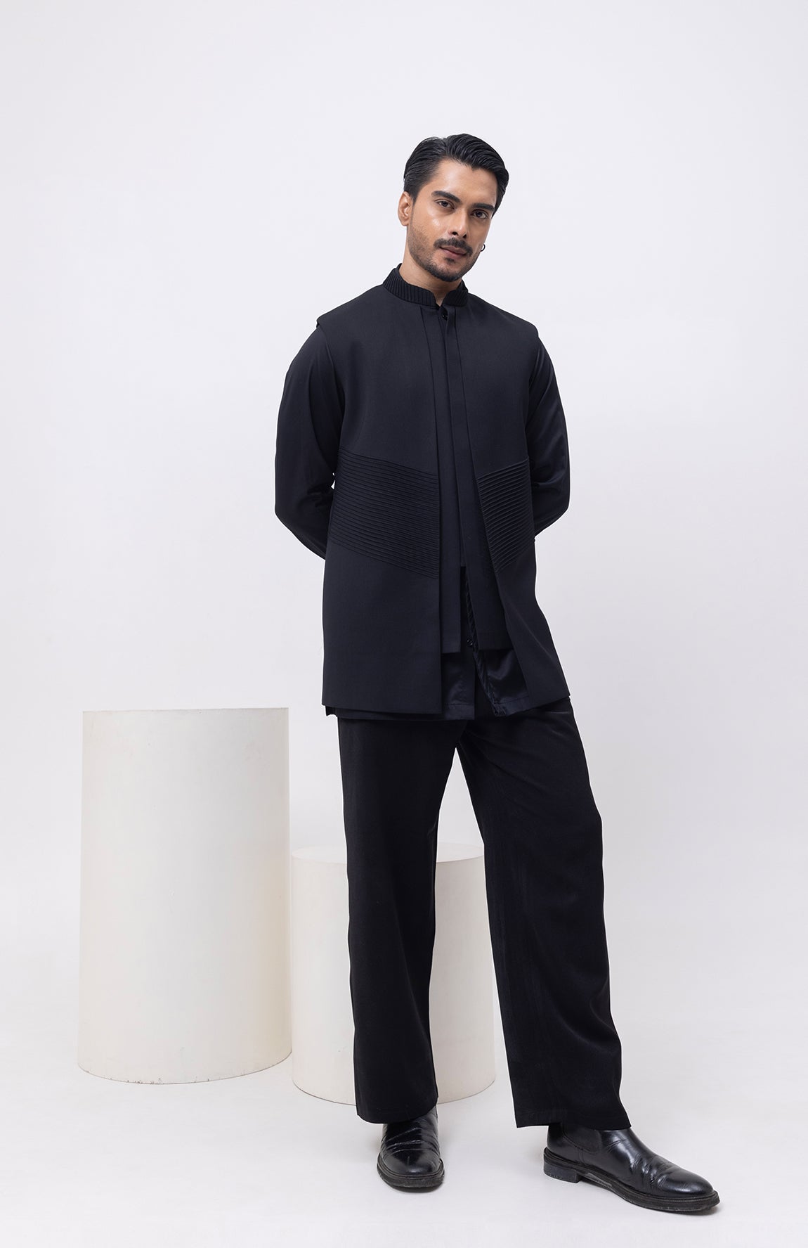 PINTUCK PANEL DESIGNER NEHRU JACKET/BUNDI WITH KURTA & PANT SET