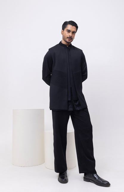 PINTUCK PANEL DESIGNER NEHRU JACKET/BUNDI WITH KURTA & PANT SET