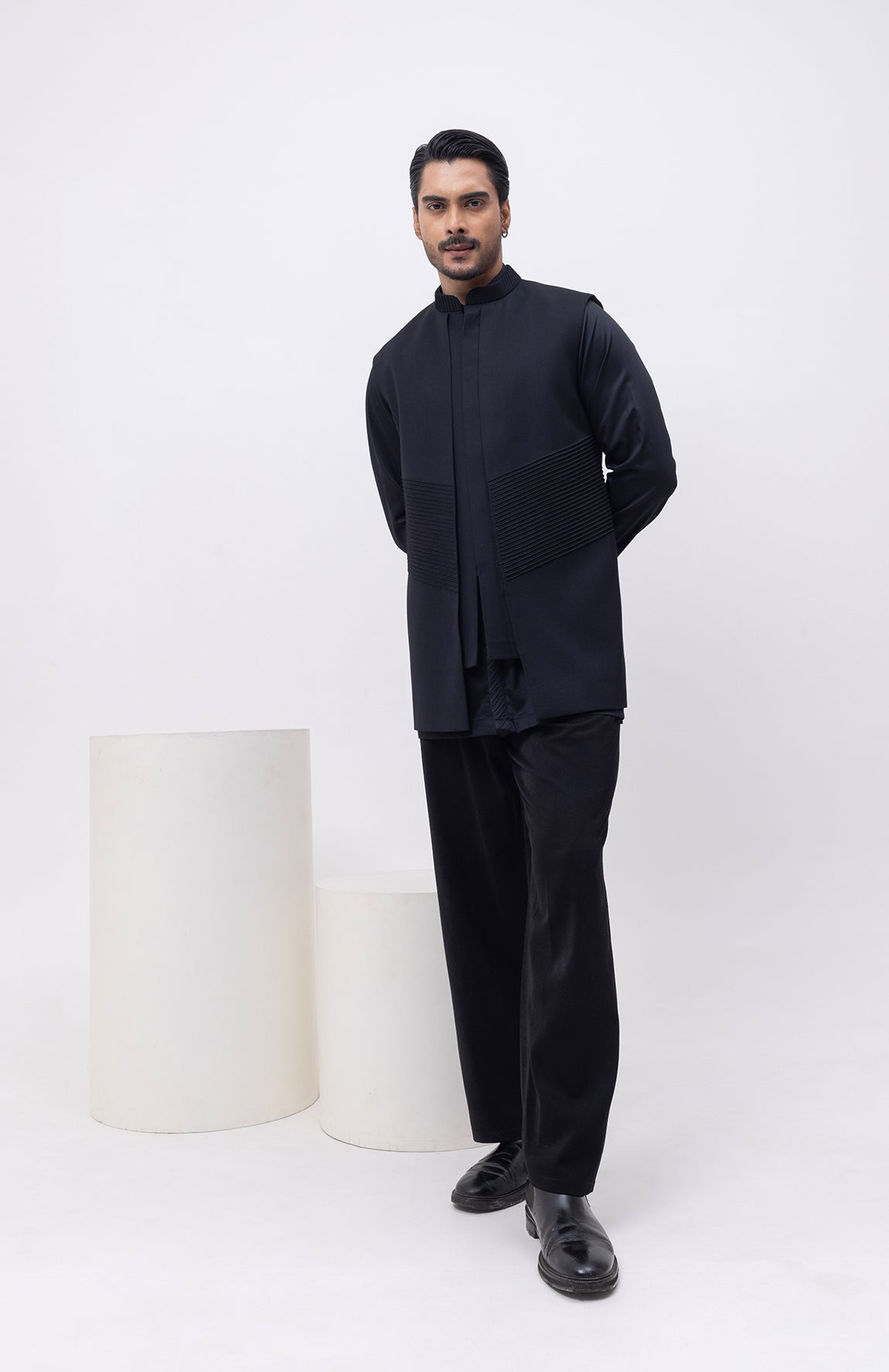 PINTUCK PANEL DESIGNER NEHRU JACKET/BUNDI WITH KURTA & PANT SET
