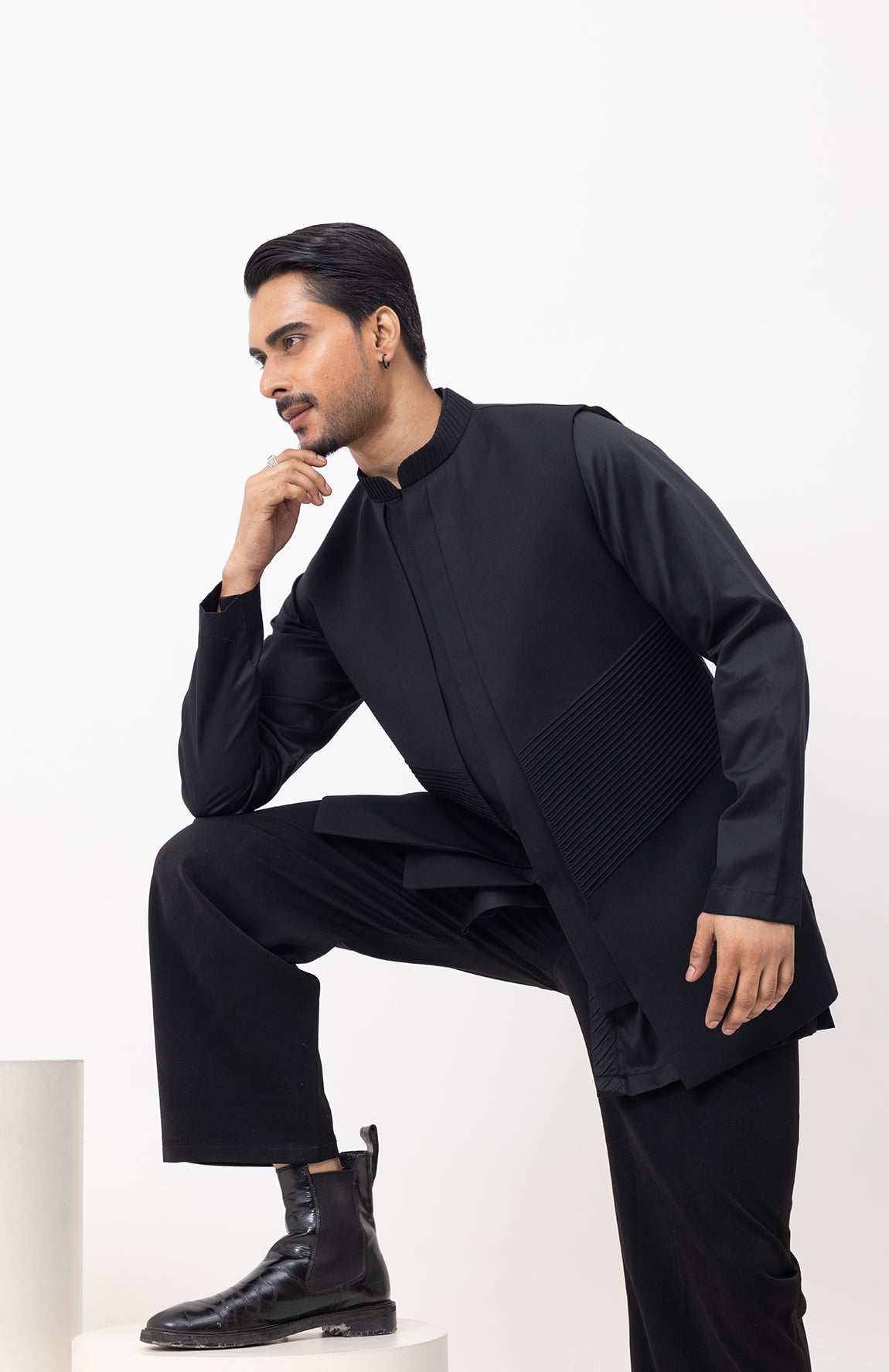 PINTUCK PANEL DESIGNER NEHRU JACKET/BUNDI WITH KURTA & PANT SET