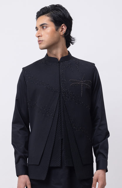 FIREFLY TRIO DESIGNER PINTUCK NEHRU JACKET/BUNDI WITH KURTA & PANT SET