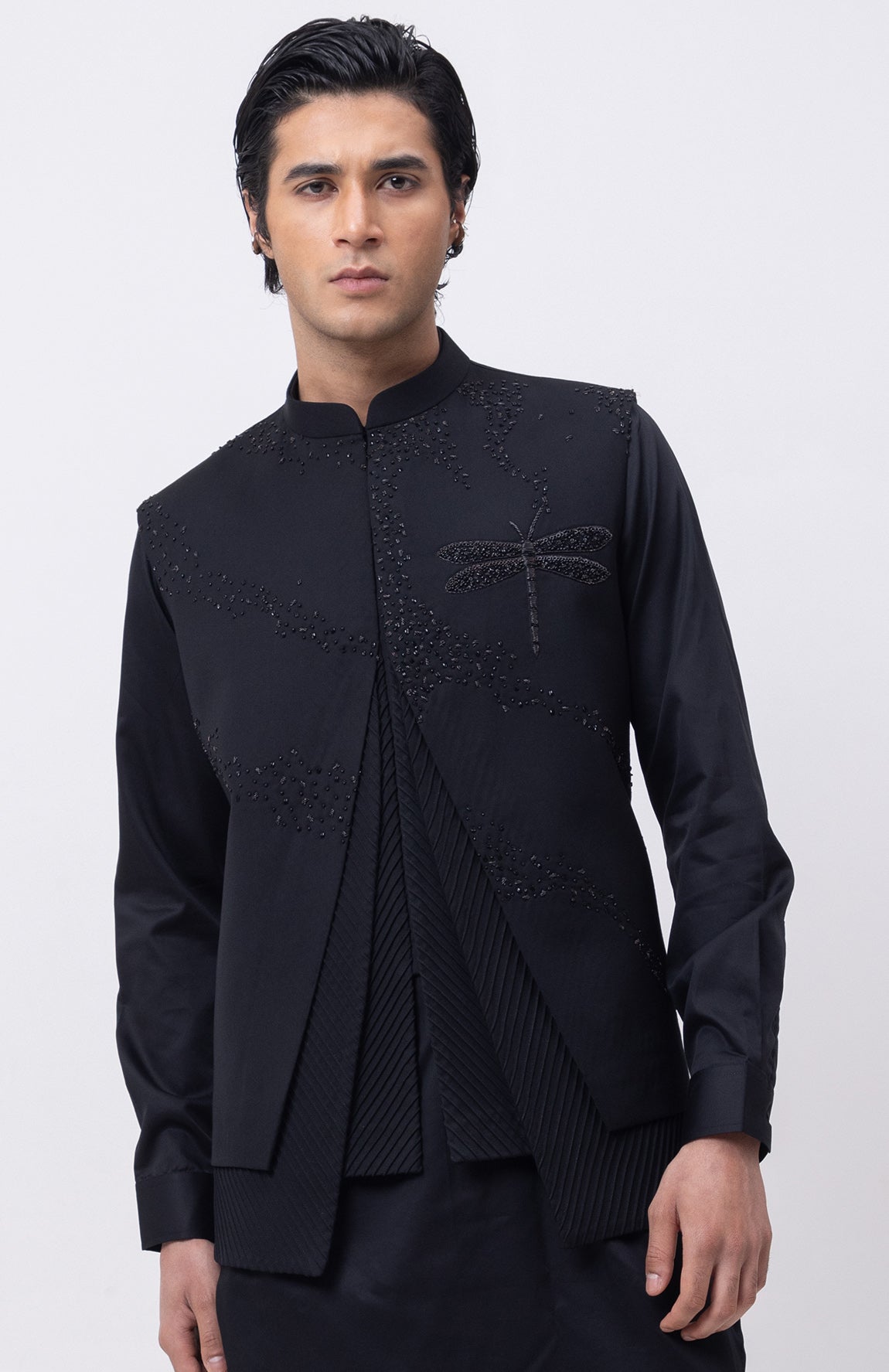 FIREFLY TRIO DESIGNER PINTUCK NEHRU JACKET/BUNDI WITH KURTA & PANT SET