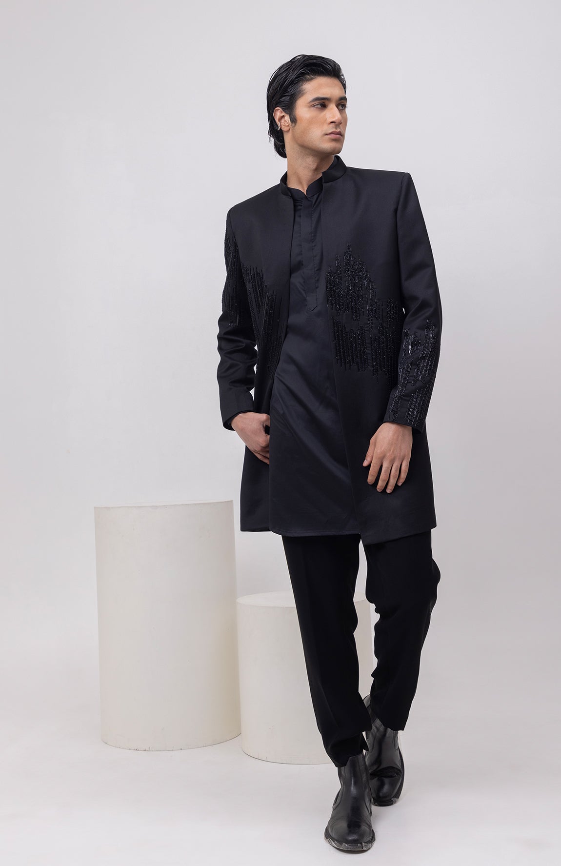 CABLE THREADS - INDOWESTERN OPEN JACKET KURTA SET WITH TROUSERS