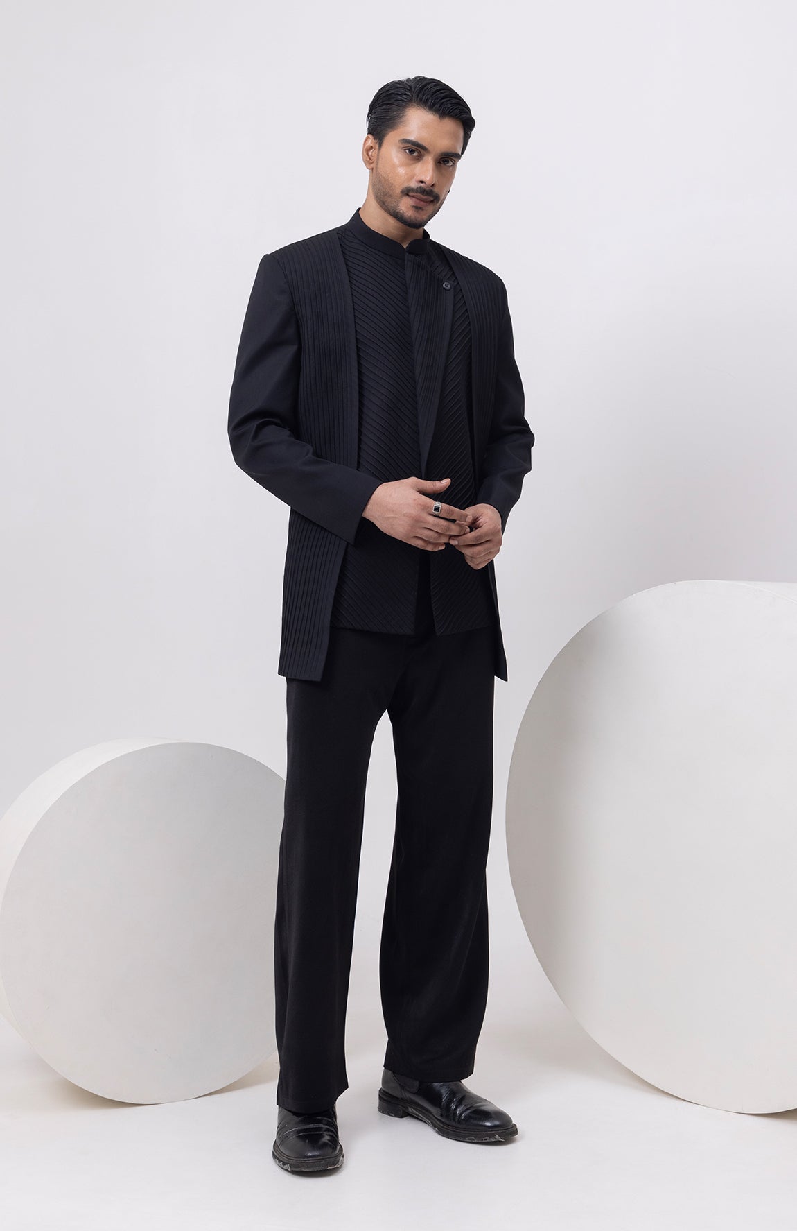 HEAVY PANEL PINTUCK BANDHGALA WITH TROUSERS