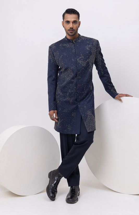 STARRY NIGHT INDOWESTERN LONG ACHKAN AND TROUSER SET