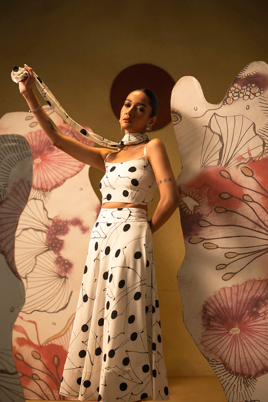 Polka abstract A-line skirt set