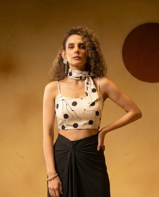 POLKA DRAPED SKIRT SET WITH SCARF