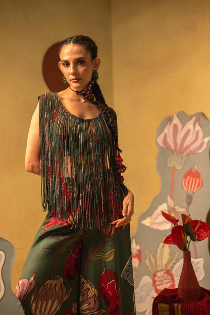 GREEN FLORA FRINGE SET
