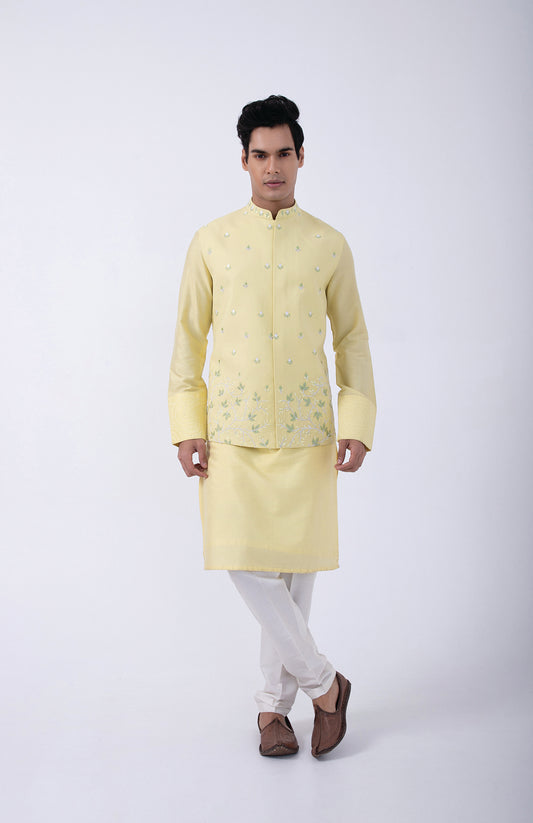YELLOW-WHITE SLEEVE EMB BUNDI