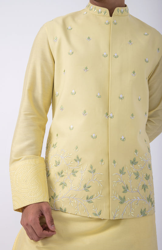 YELLOW-WHITE SLEEVE EMB BUNDI