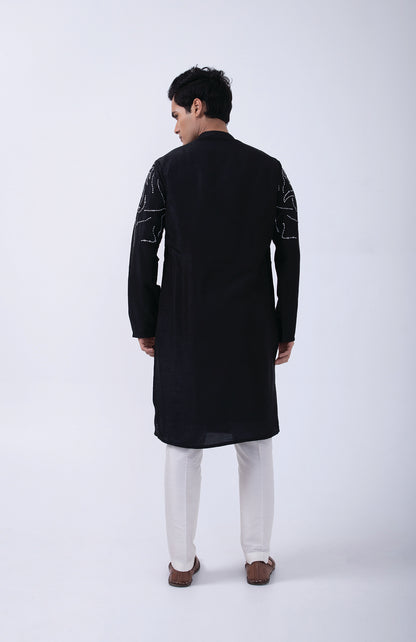 BLACK ABSTRACT EMBRIODERED KURTA SET