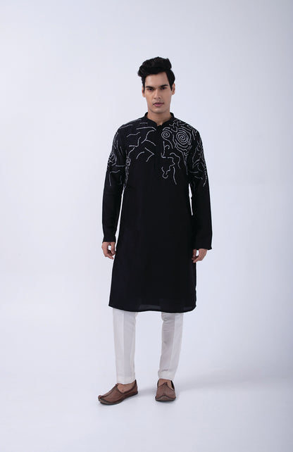 BLACK ABSTRACT EMBRIODERED KURTA SET