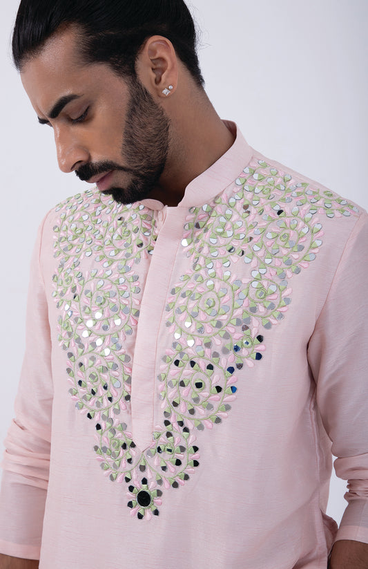 PINK COLORFUL CLUSTER KURTA SET