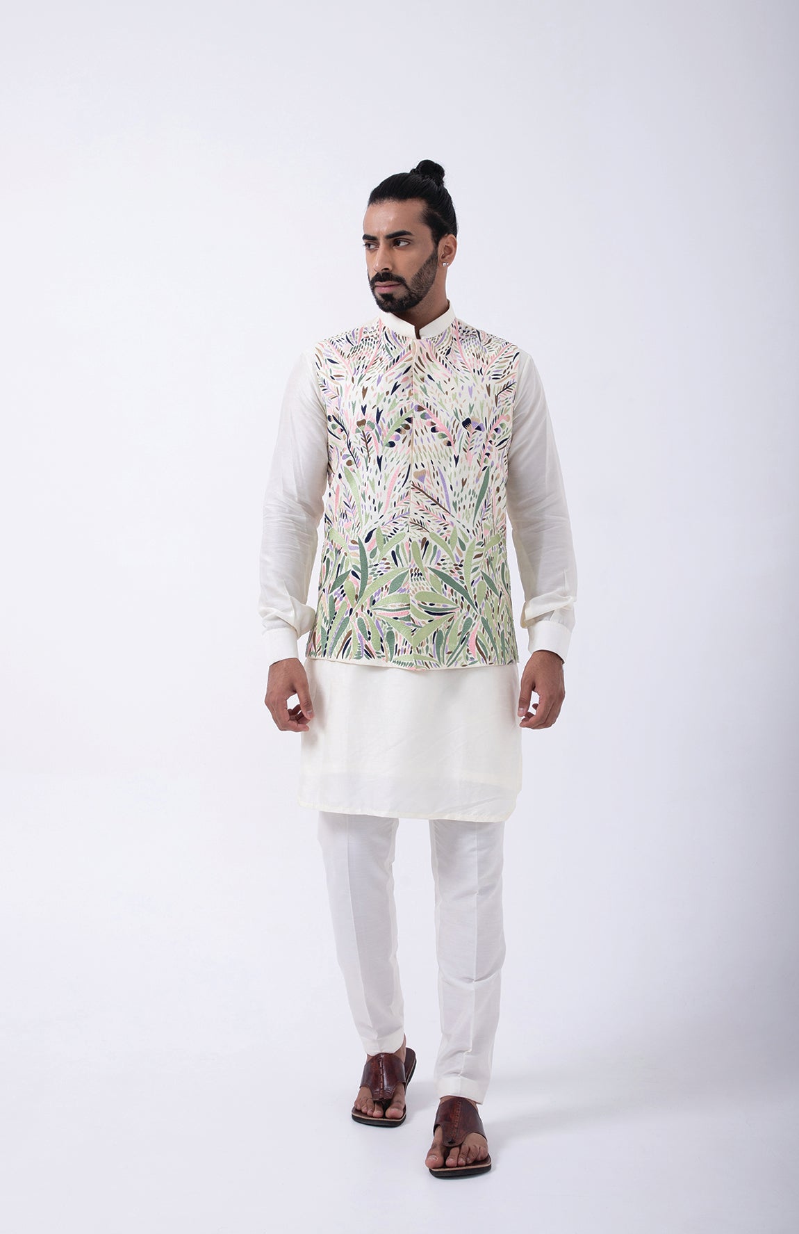 IVORY- PASTEL MULTICOLORED EMB BUNDI