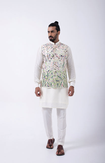 IVORY- PASTEL MULTICOLORED EMB BUNDI