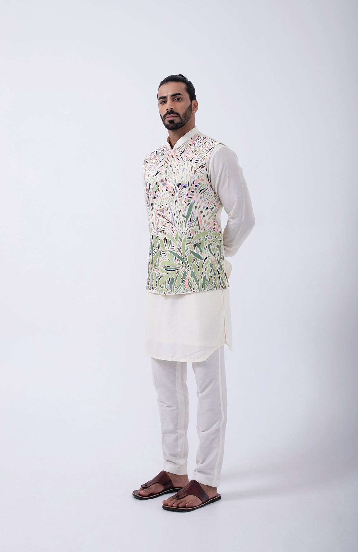 IVORY- PASTEL MULTICOLORED EMB BUNDI