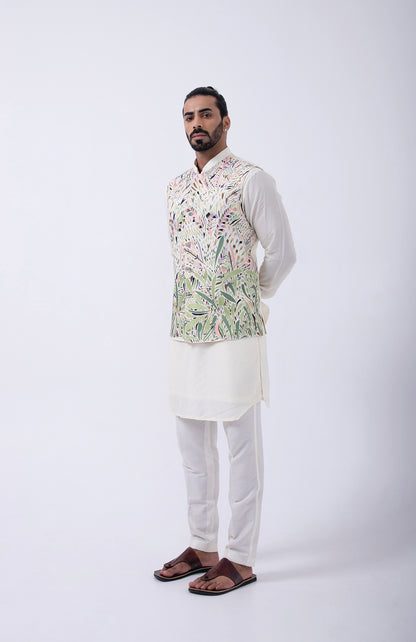IVORY- PASTEL MULTICOLORED EMB BUNDI
