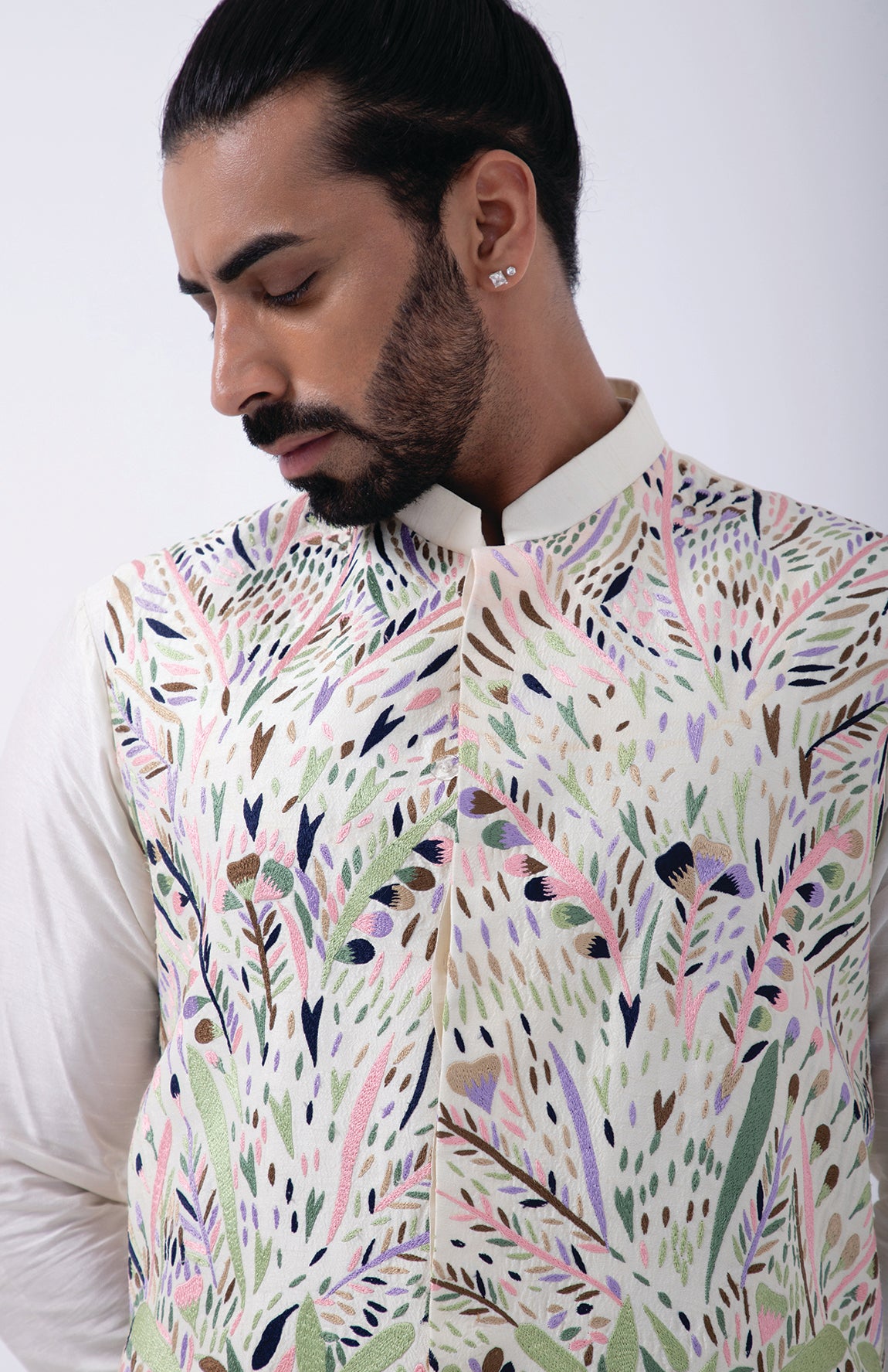 IVORY- PASTEL MULTICOLORED EMB BUNDI