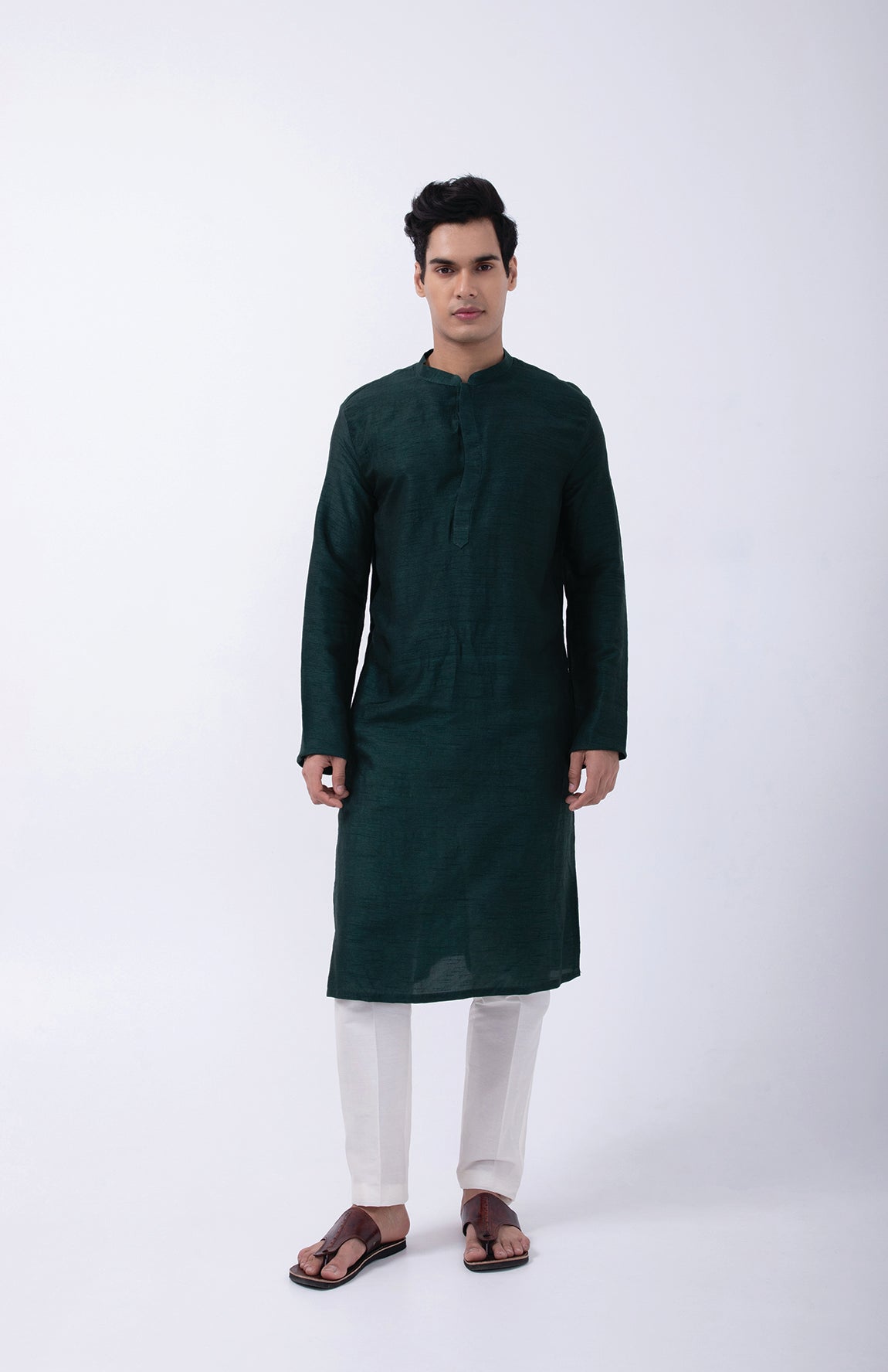 BOTTLE GREEN CURVE PLACKET KURTA SET