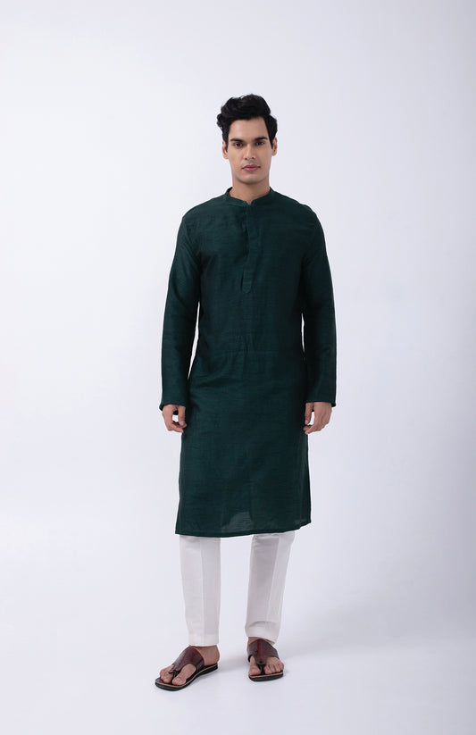 BOTTLE GREEN CURVE PLACKET KURTA SET