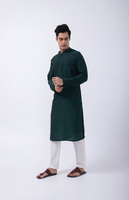BOTTLE GREEN CURVE PLACKET KURTA SET