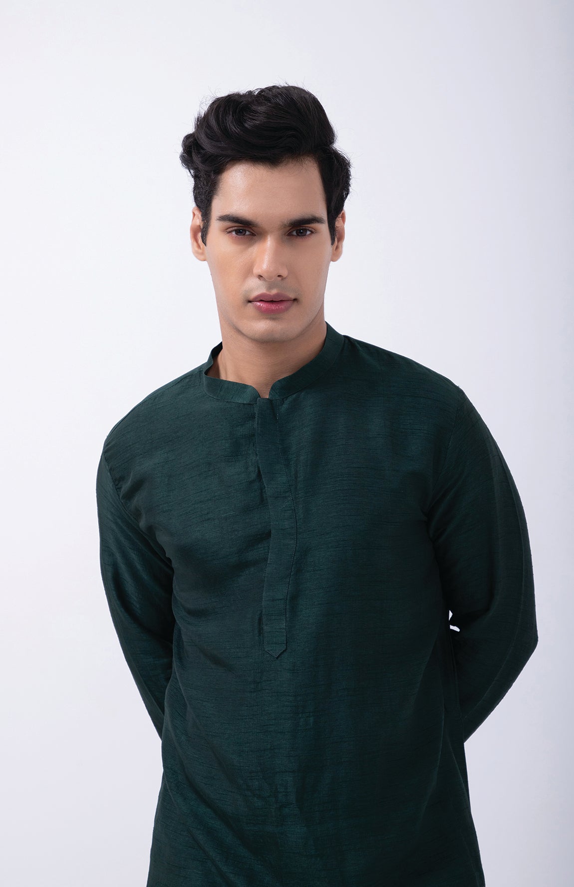 BOTTLE GREEN CURVE PLACKET KURTA SET