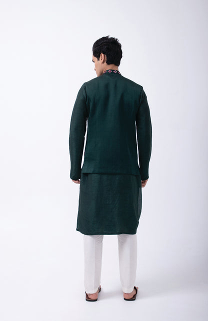 BOTTLE GREEN CONTRAST FLORAL EMB BUNDI