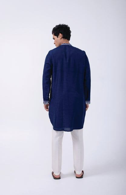 BLUE SILVER HAND EMB KURTA SET