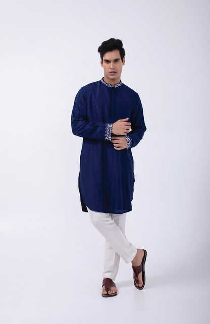 BLUE SILVER HAND EMB KURTA SET