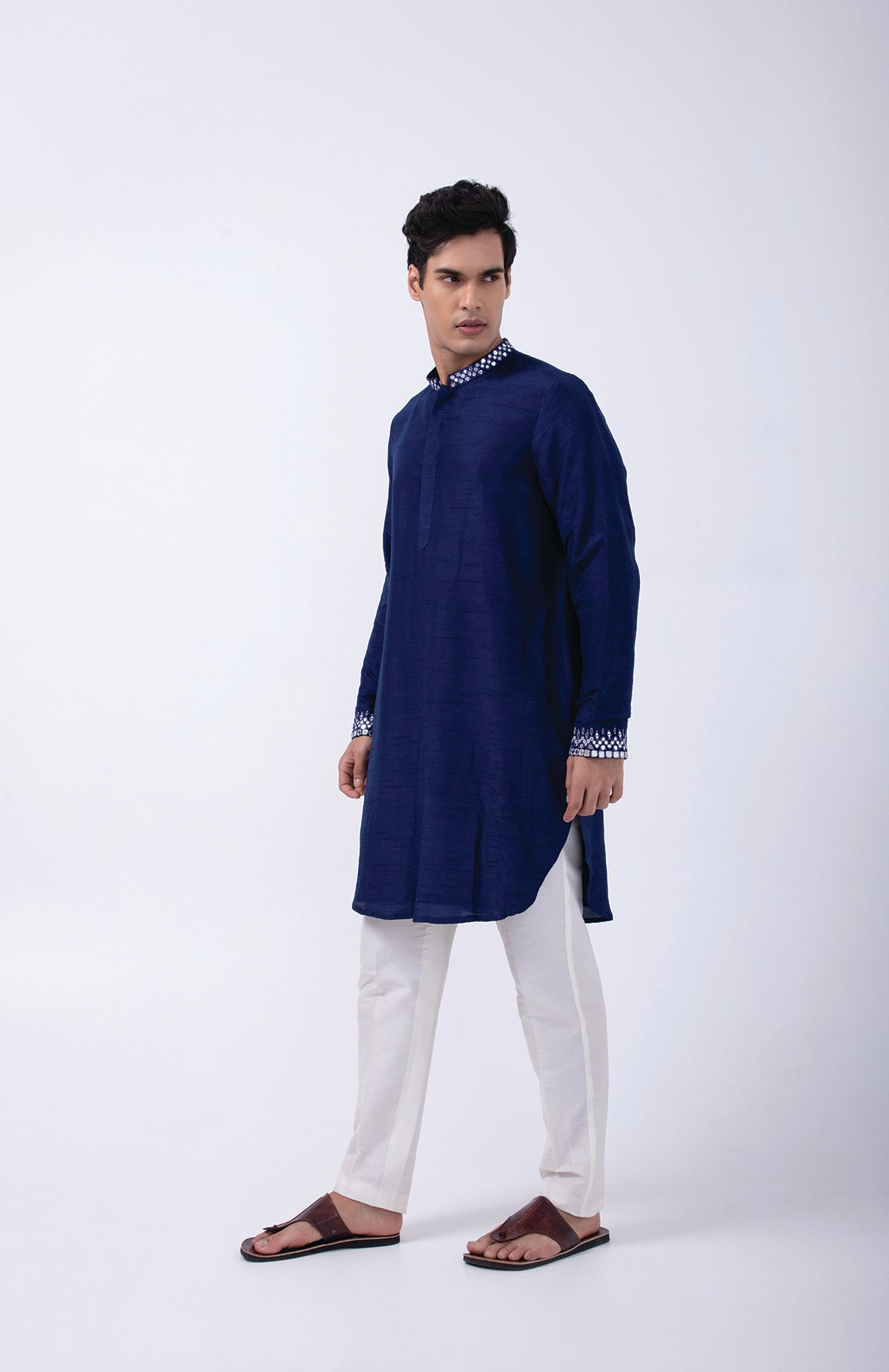 BLUE SILVER HAND EMB KURTA SET
