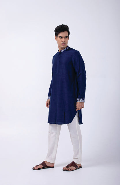 BLUE SILVER HAND EMB KURTA SET