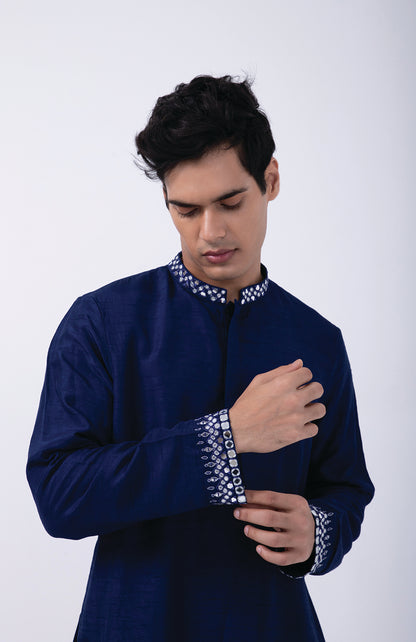 BLUE SILVER HAND EMB KURTA SET