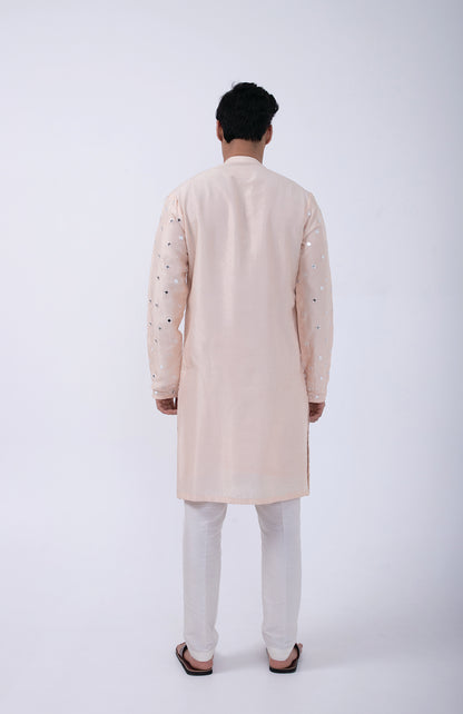 PEACH HEAVY MIRROR WORLD KURTA SET