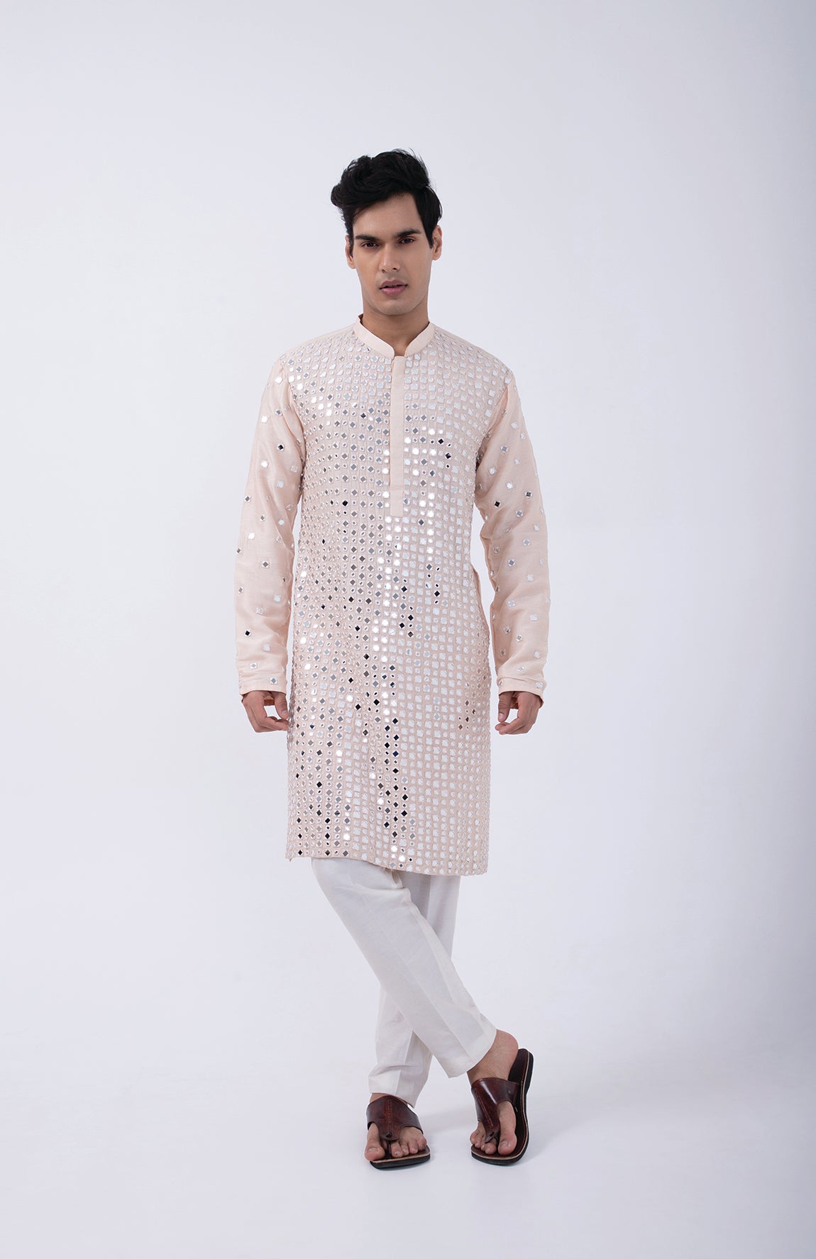 PEACH HEAVY MIRROR WORLD KURTA SET